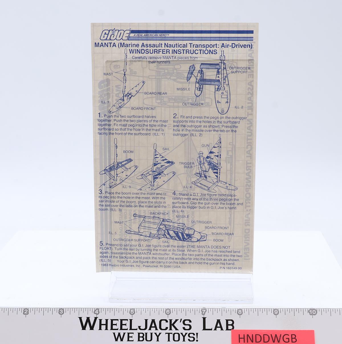 Manta Windsurfer Board 100% Complete G.I. Joe 1984 Hasbro Vintage Vehicle