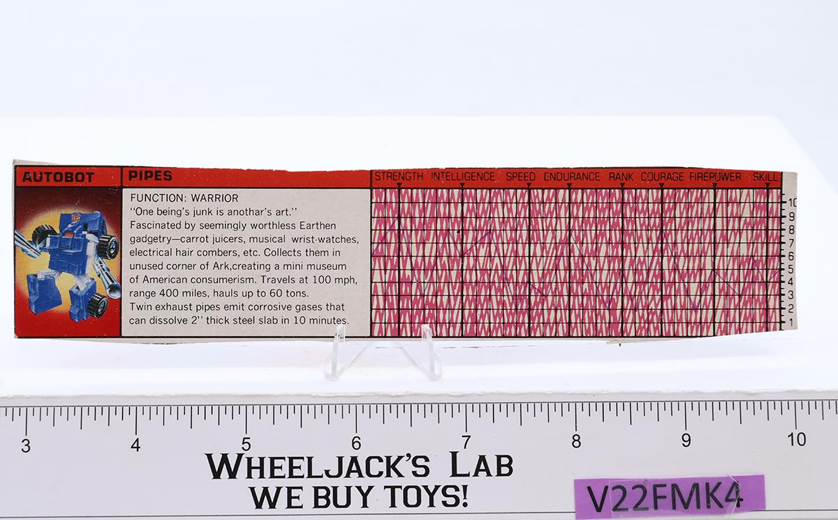 Pipes 100% Complete Mini Vintage 1986 G1 Transformers Hasbro Action Figure