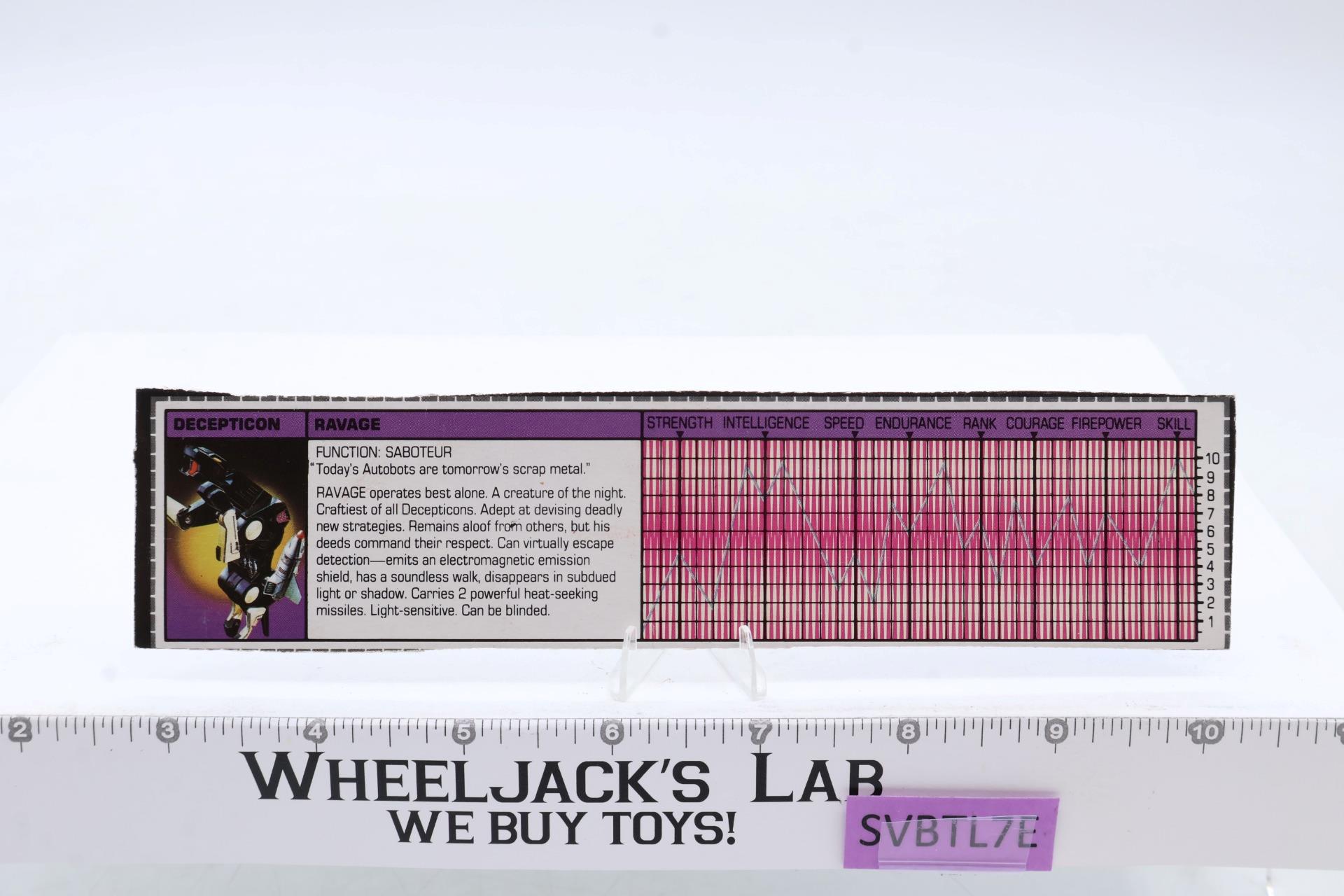 Ravage Cassette 100% Complete Vintage 1984 G1 Transformers Hasbro Action Figure