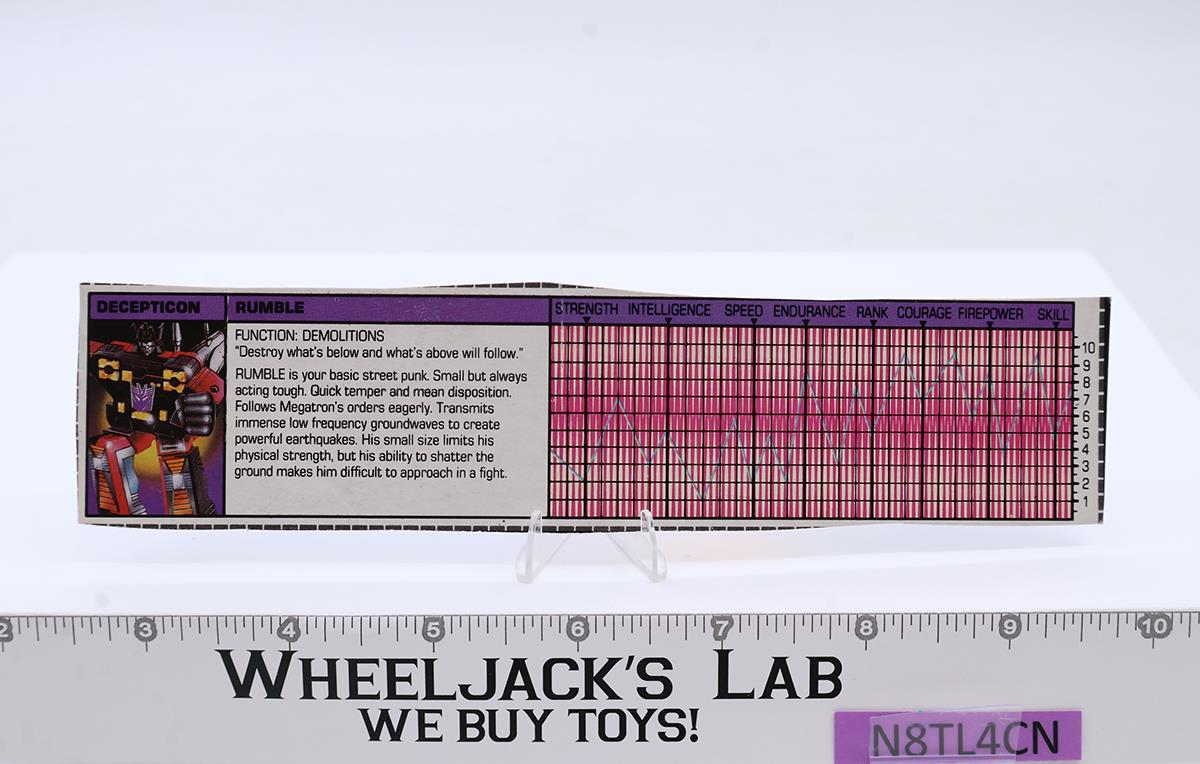 Rumble Cassette SILVER 100% Complete Vintage 1985 G1 Transformers Figure