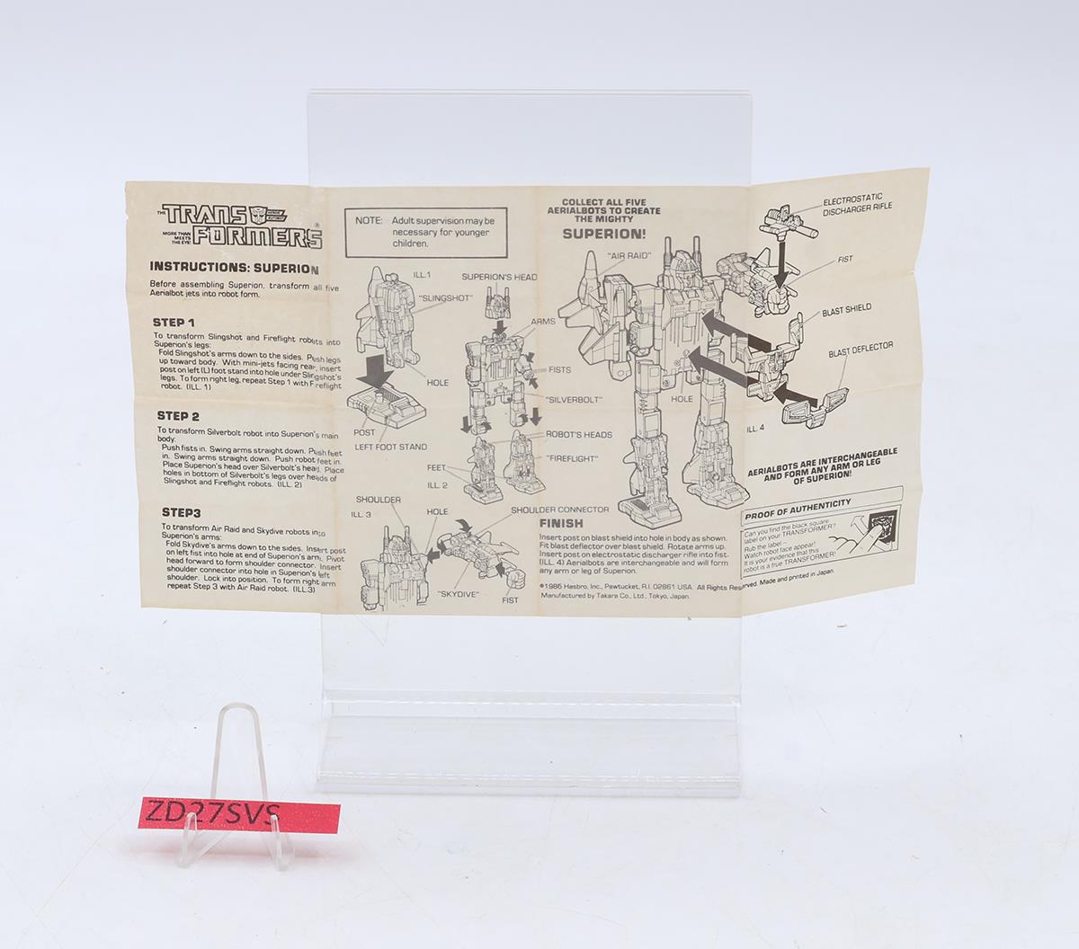 Superion Aerialbots Set 100% Complete Vintage 1986 G1 Transformers Hasbro