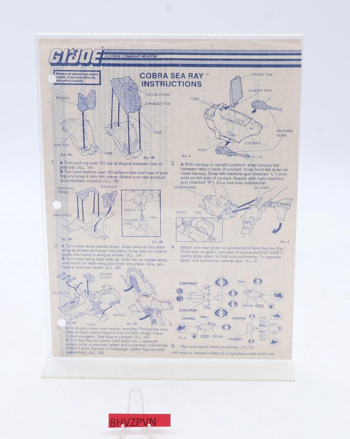 Cobra Sea Ray W/ Sea Slug GI Joe 1987 Hasbro Action Figure Vehicle