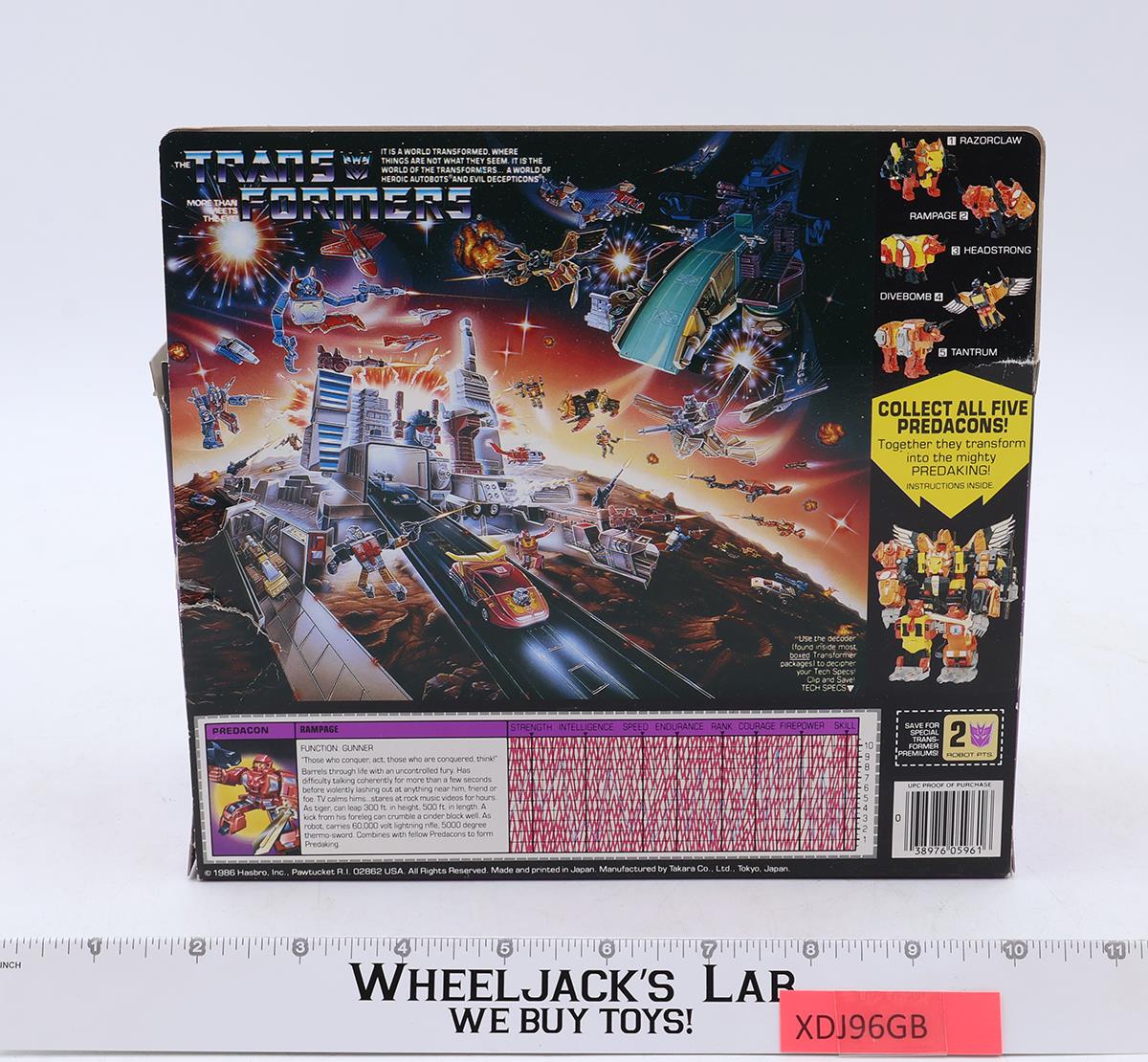 Rampage W/Box 100% Complete 1986 Vintage Hasbro G1 Transformers Figure MIB