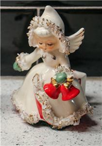 Vintage Holt Howard Ermine Angel Candle Holders Holding Muff