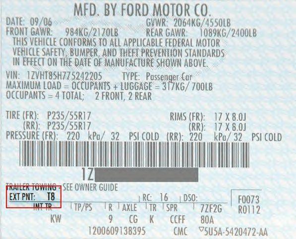 2008 Ford fusion paint codes #3