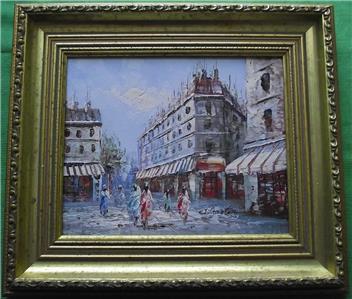 C1950 Busy Paris Street C Original Modernist Oil Painting By