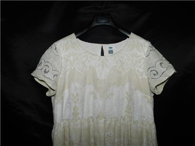 Old Navy Xl Beige White Floral Lace Dress Short Sleeve Keyhole