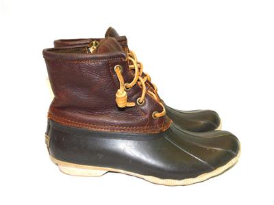 Sperry Top Sider 7 Dark Brown Leather Saltwater Duck Boots Fleece