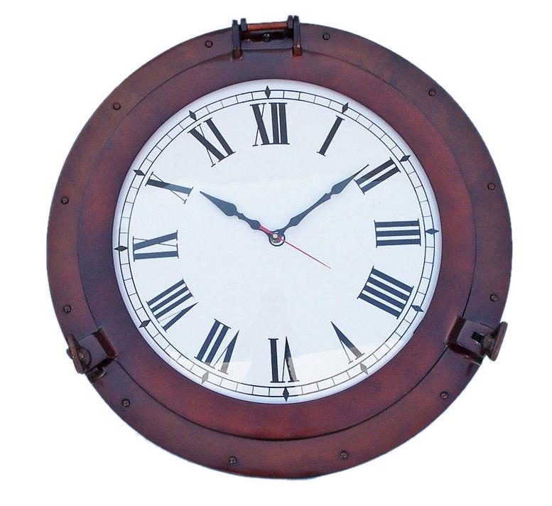 Ship's Cabin Porthole Clock Copper Finish 20" Aluminum ...