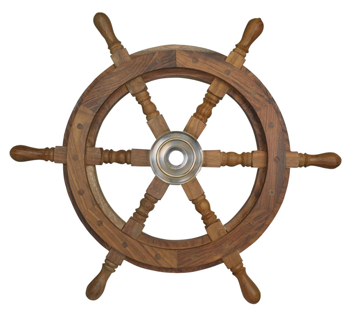 Small 18.5" Boat Ship Wooden Steering Wheel Bronzed Center Nautical Wall Decor | eBay