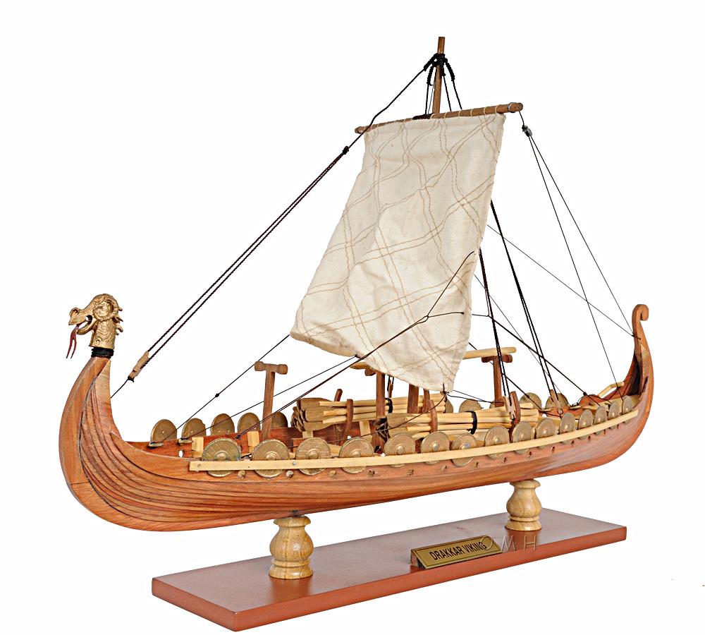 Drakkar Dragon Viking Longship Wooden Ship Model Small 15" Fully Built