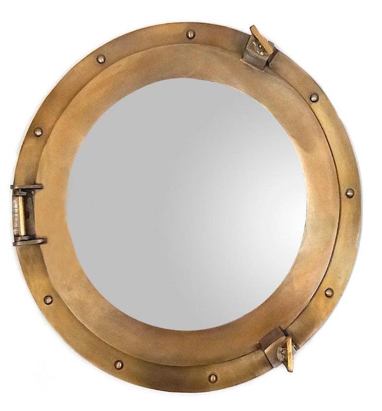 Ship S Porthole Mirror 17 Aluminum Antique Brass Finish Round Aluminum Antique Brass Finish