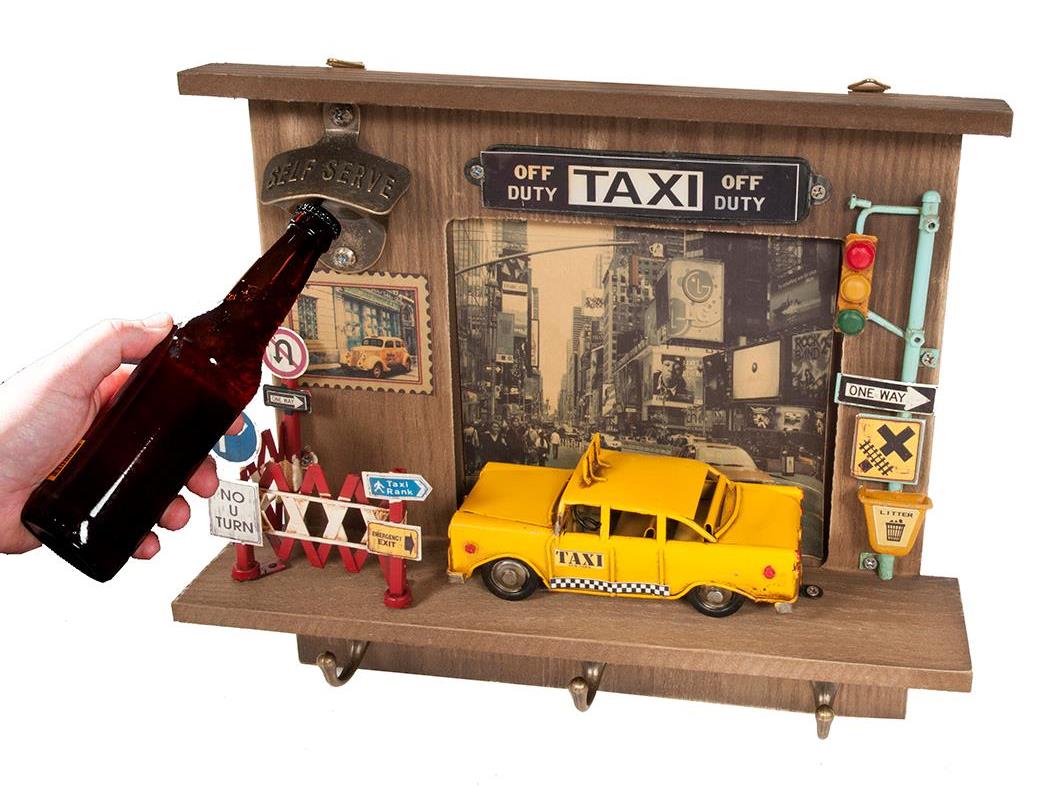 Checker Taxi NYC City Cab Bottle Opener Key Rack