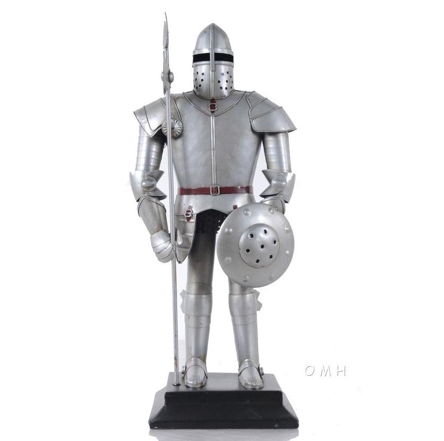Medieval Knight Suit Of Armor Statue Halberd Metal Model