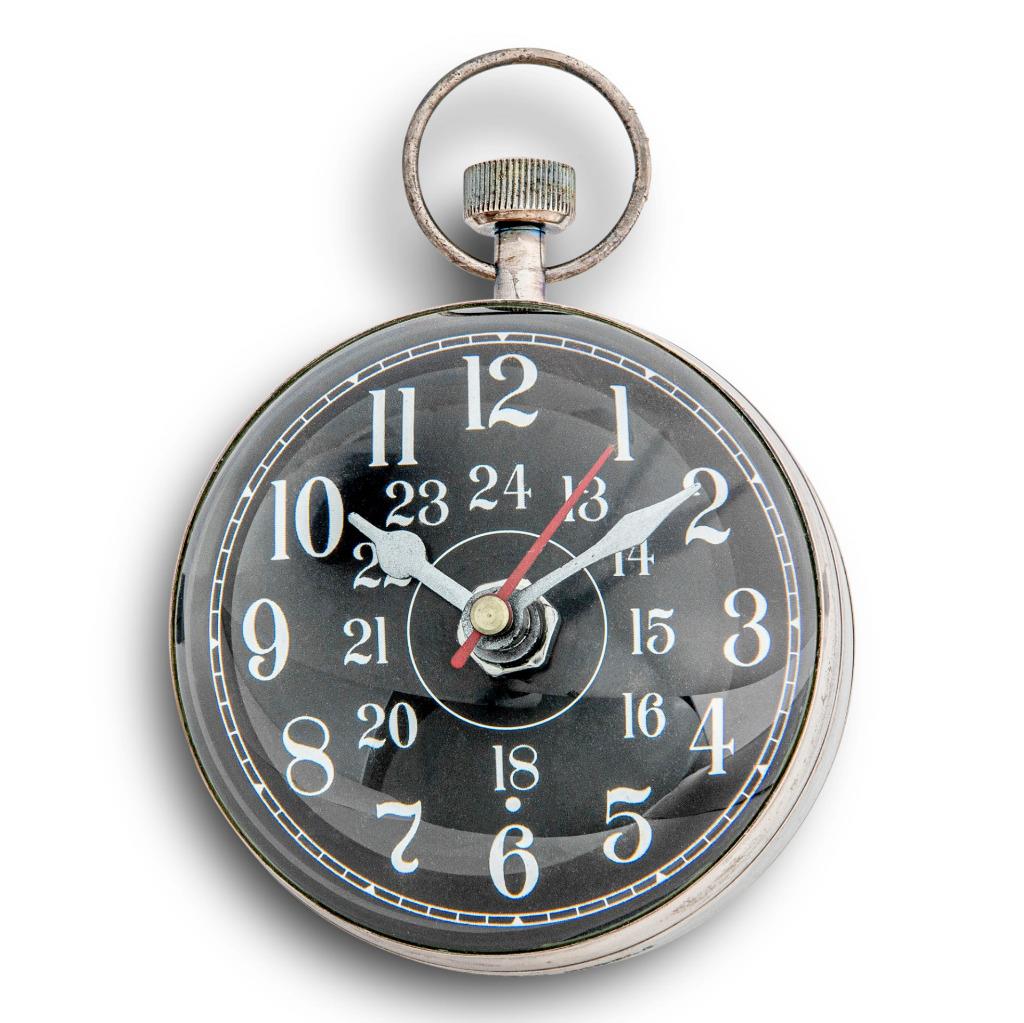 XL Eye Of Time Pocket Travel Desk Clock Brass Silver