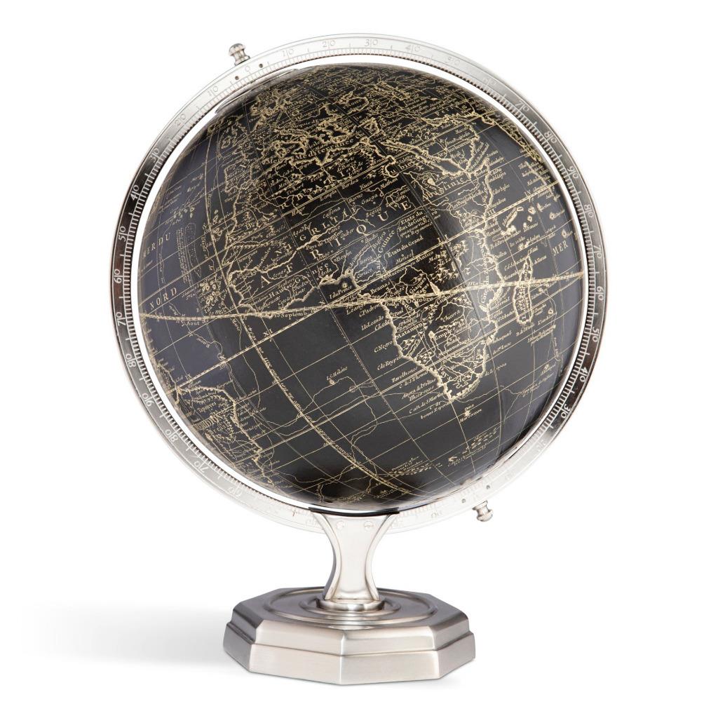 Black Vaugondy French 1745 World Globe Full Meridian Pewter Stand