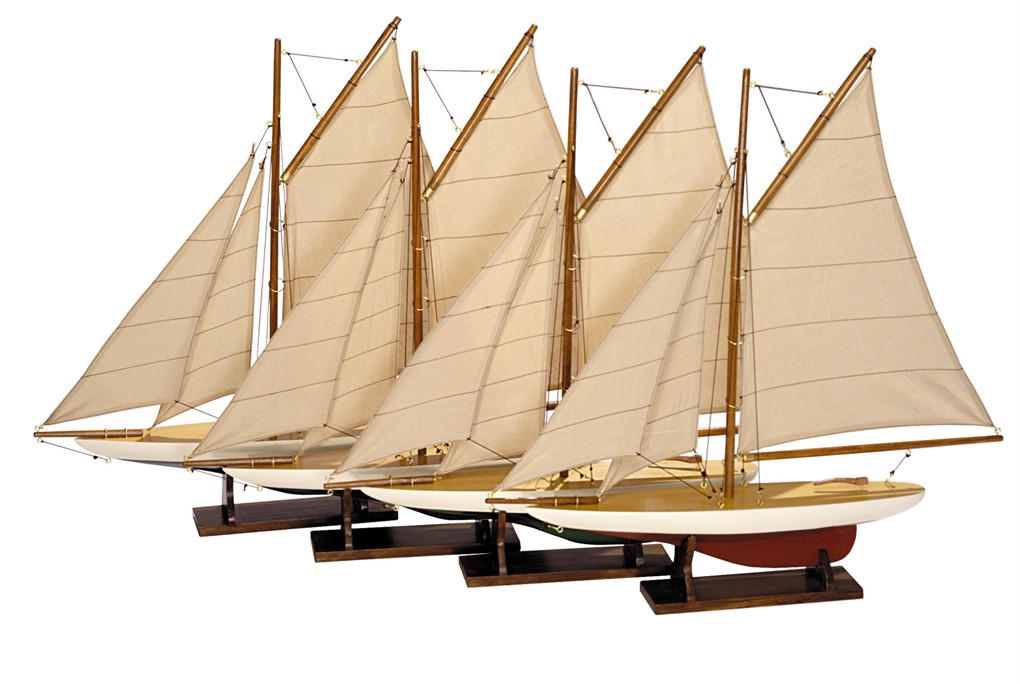 Nautical Small Pond Yacht Wood Model Sailboats Set