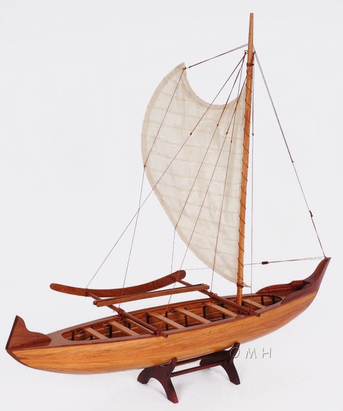 Hawaiian Outrigger Canoe Wooden Boat Model 25" Traditional 