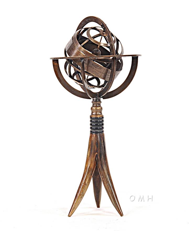 Brass Armillary Sphere Buffalo Horn Stand Globe
