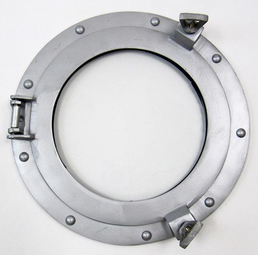 Ship's Cabin Porthole Window Glass 11" Aluminum Finish Round Wall Decor