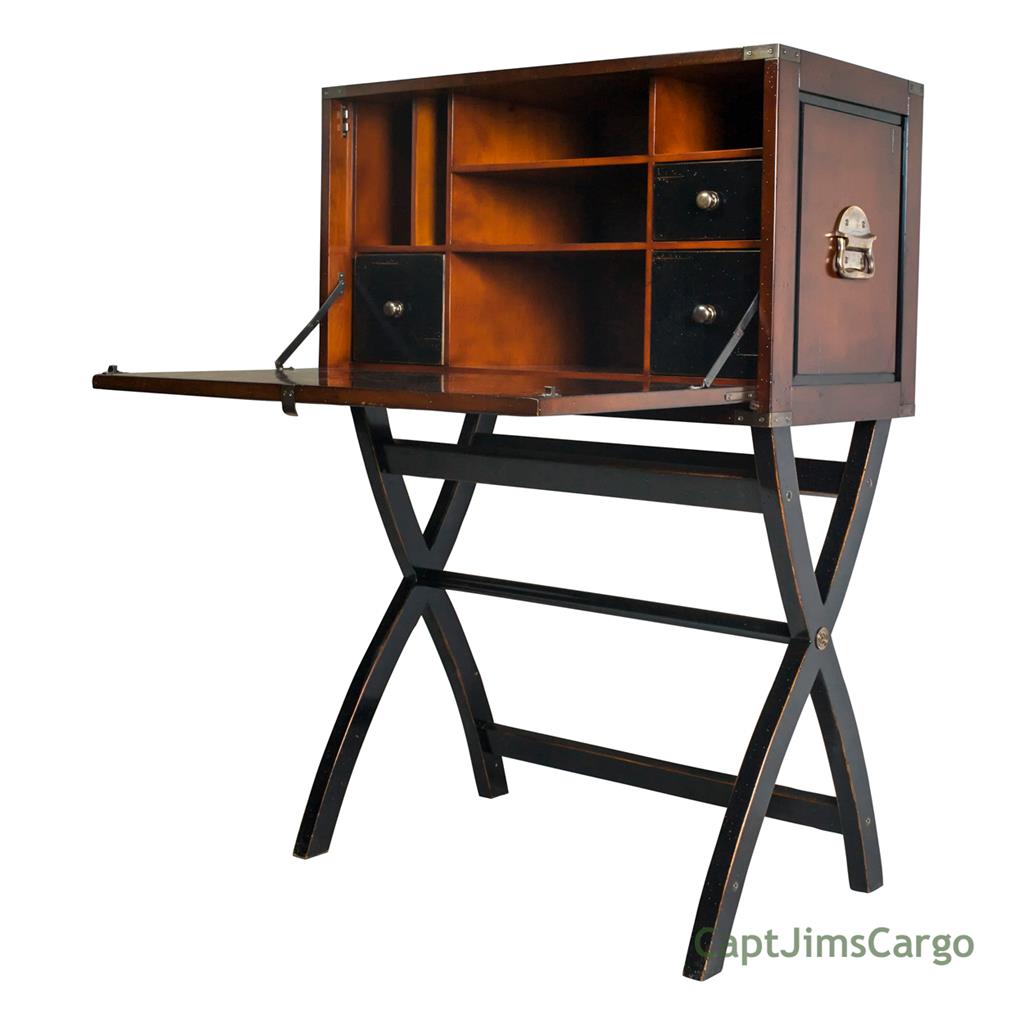 Details About Campaign Cabinet Computer Desk Combo 46 Black Honey Nautical Decor New