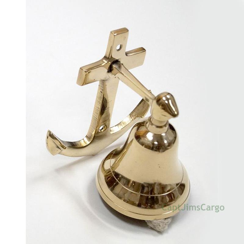 Small Solid Brass Ship's Bell 4" w/ Anchor Bracket Nautical Doorbell