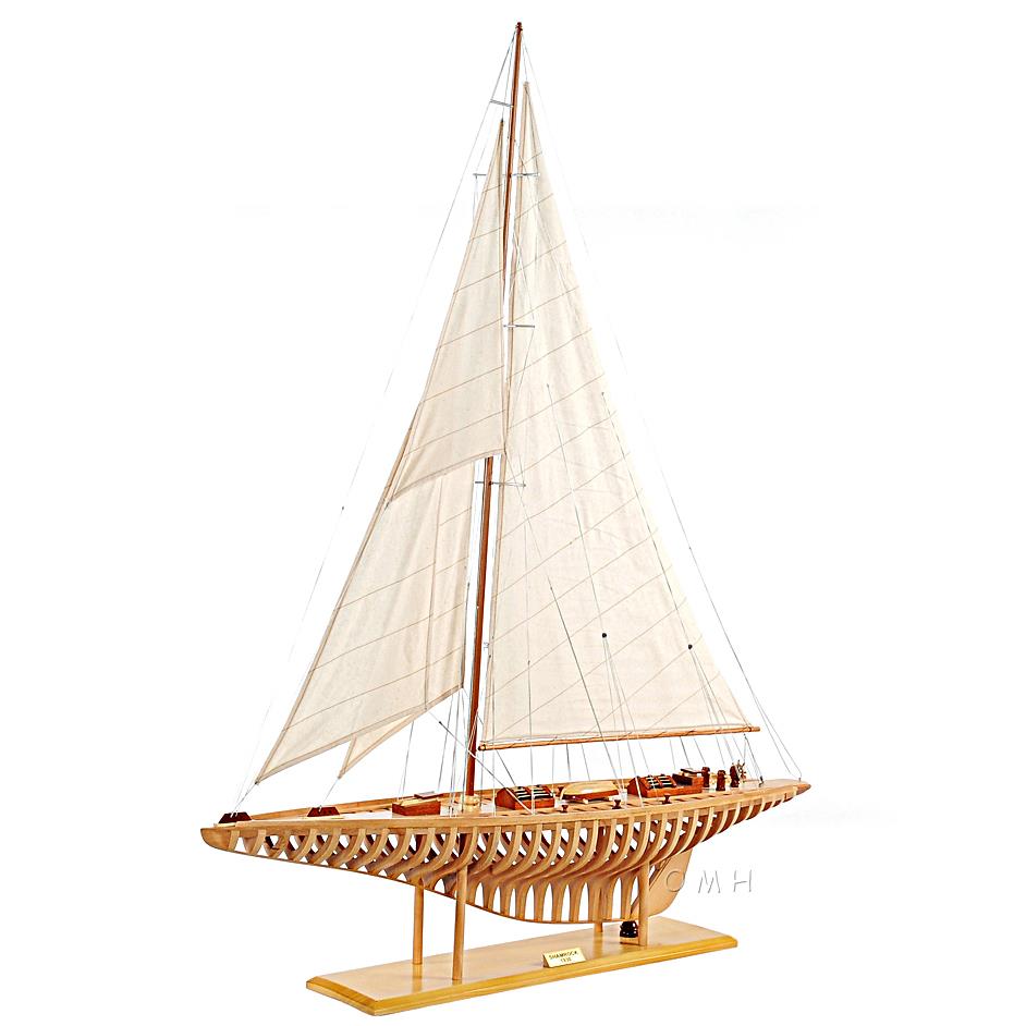 Shamrock V America's Cup Yacht Sailboat Wood Model 38" Exposed Ribs Open Hull eBay