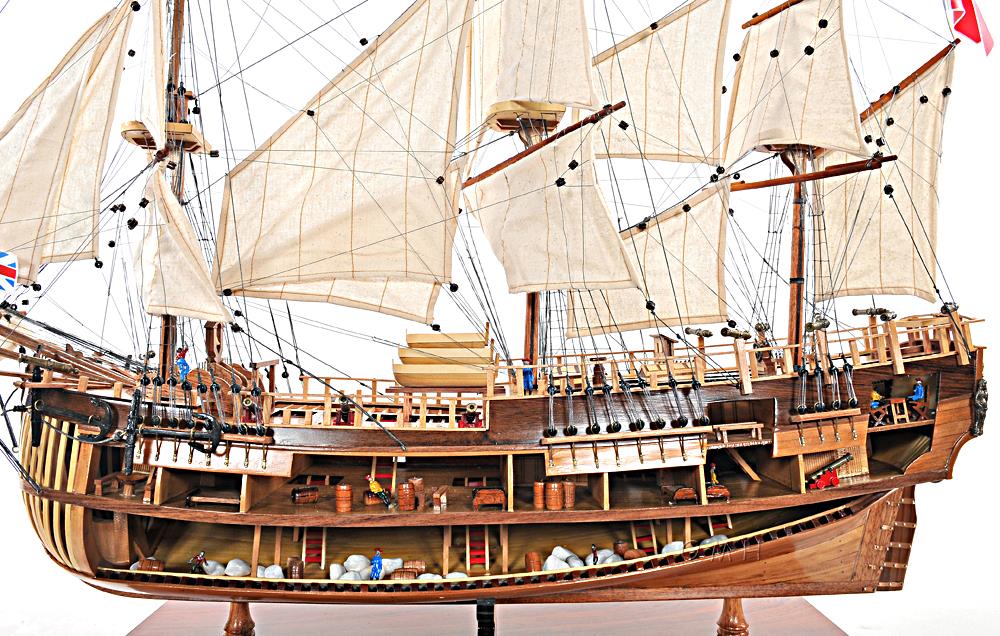 HMS Bark Endeavour Cutaway Wooden Tall Ship Model 37" Fully Assembled