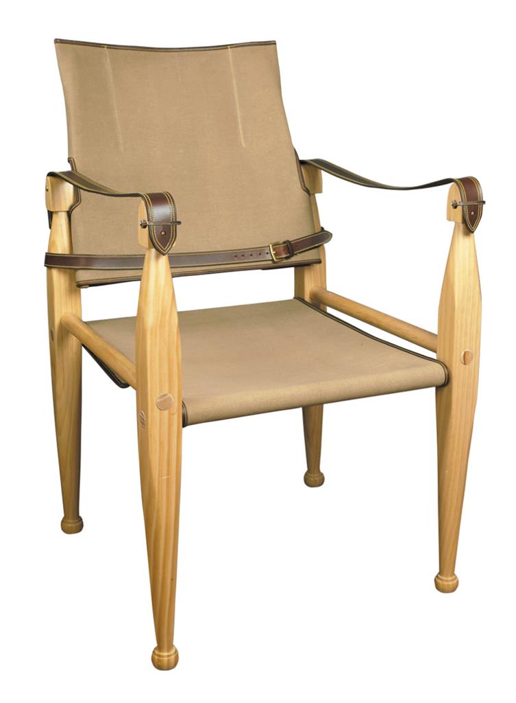 Campaign Chair Canvas & Leather 35" Wooden British Officer's Camp