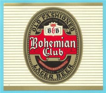 potosi, wi - bohemian club beer 32oz label #2 - 1960s era nos