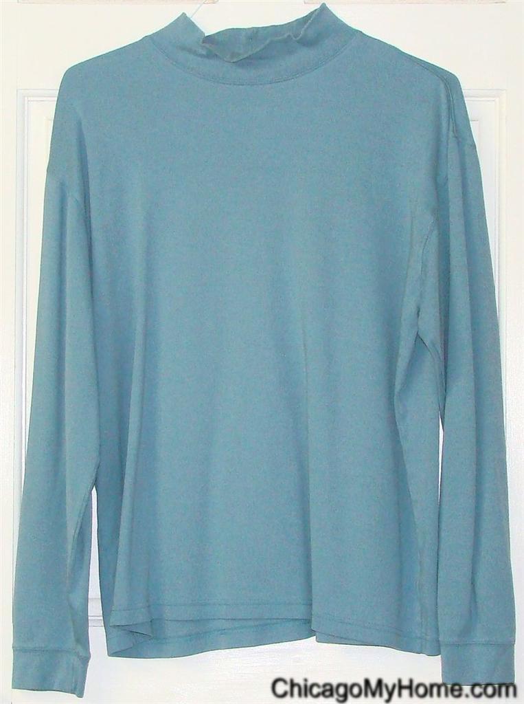 LL Bean Mens 100%Cotton Light Blue Long Sleeve Mock Turtleneck Shirt ...
