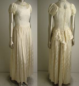 VTG 40s cream brocade WEDDING DRESS illusion neck PARTY LINES BY DOMB ...