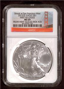 2012 American Silver Eagle .999 Silver NGC MS69 First Releases