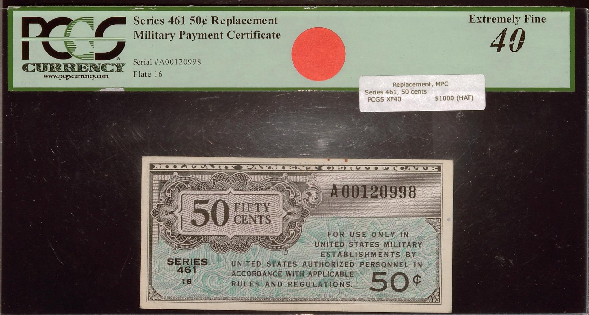 Sold at Auction: 1954 U.S. Military Payment 50 Cent Note P: M32A Grades vf+