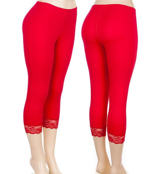 E Plus Size Lace 3/4 Soft Tights Leggings Red 1X 2X 3X | eBay