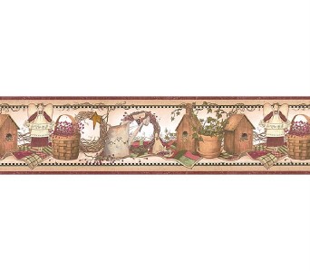 Wallpaper Border Country Angels Birdhouses Baskets Quilts Berries Ivy ...