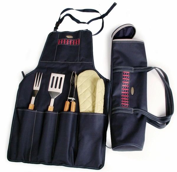 Mens Navy Blue Barbeque BBQ Apron Tools Kit Set Gift | eBay