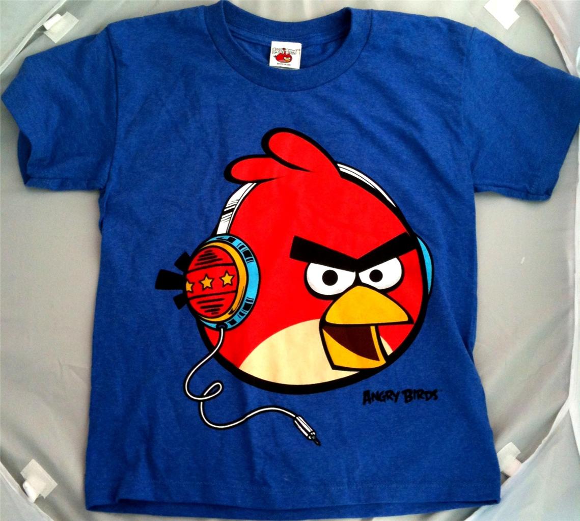 Angry Birds Game T Shirt Boys Youth Girls Short Sleeve on Blue Shirt ...