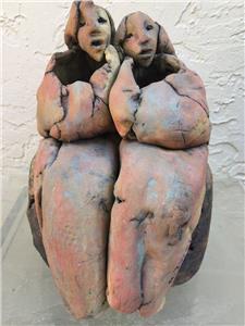2 Women Signed Studio Art Sculpture Abstract O Zwaig Nude Pottery