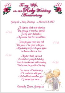 RUBY WEDDING ANNIVERSARY Personalised Poem 40th Card | eBay