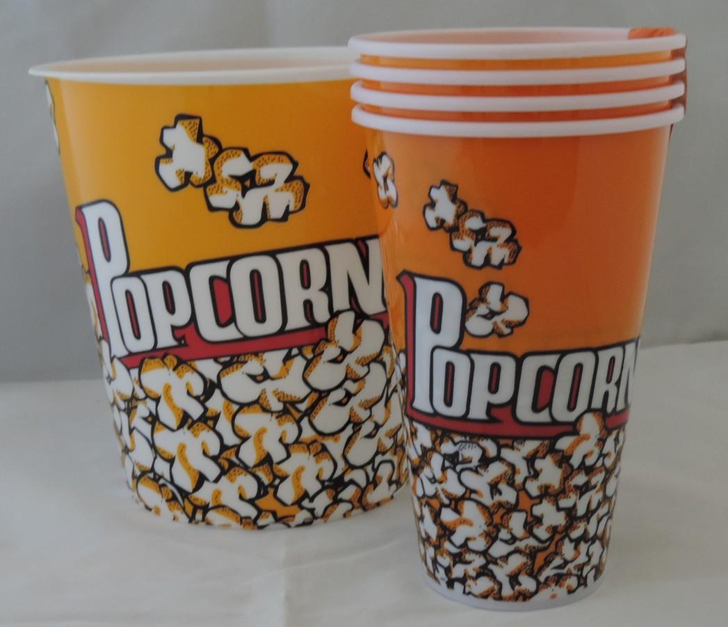 NEW 5 piece set Popcorn Holders & Bowl Plastic Containers Reusable Tub