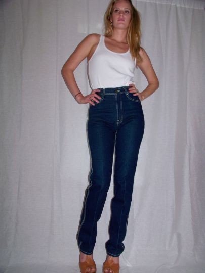 VTG 80s HIGH hi WAISTED dark DENIM jeans BRAXTON embroidered pockets ...