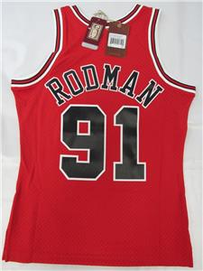 1997-98 Dennis Rodman #91 Bulls Mens Mitchell & Ness Red Swingman