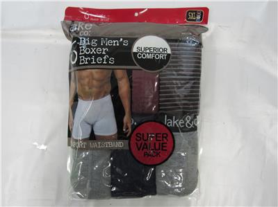 New Jake & Co Mens Sizes 5XL-6XL Underwear Boxer Briefs Black/Gray
