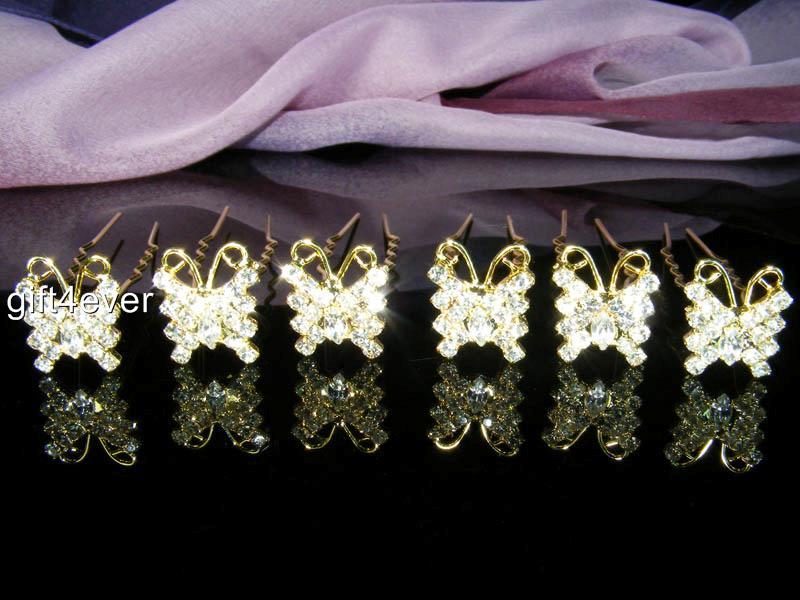 SALE 6 PCS Bridesmaid Prom made with Swarovski Gold / Silver Hair Pin Clip H027 - Picture 11 of 13