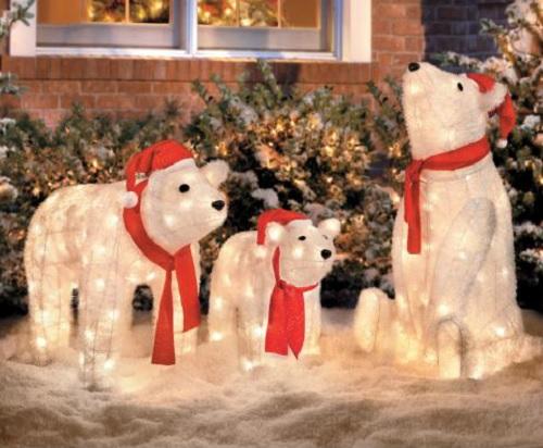 SET OF 3 Lighted CHRISTMAS SANTA POLAR BEARS DISPLAY Outdoor Holiday ...