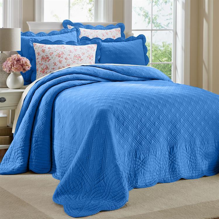 QUEEN Bright Blue 100% COTTON SCALLOPED Textured Bedspread BEDDING | eBay