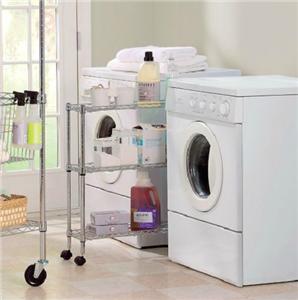 LAUNDRY ROOM SLIM ROLLING ADJUSTABLE LAUNDRY STORAGE CART SHELF WHITE ...