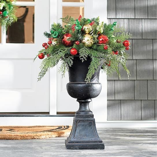 Christmas Holly Ball Outdoor Pre Lit Cordless Wreath Garland Urn Filler ...