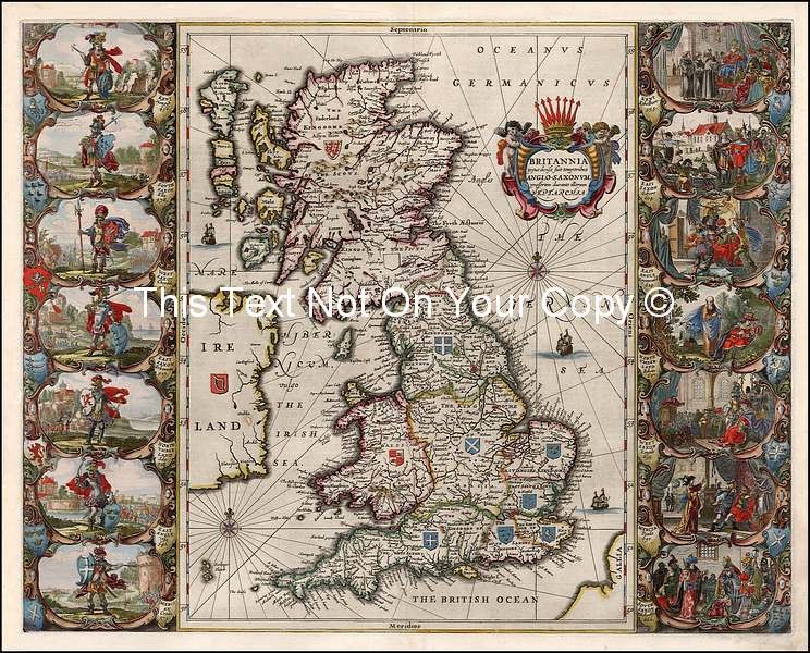 New Colour Color Old Map Saxon Britain England By Willem Blaeu Britannia Prout Ebay
